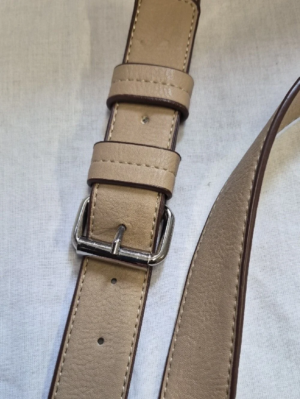 Charming Charlie Beige/Tan Whipstitch Crossbody Saddle Bag